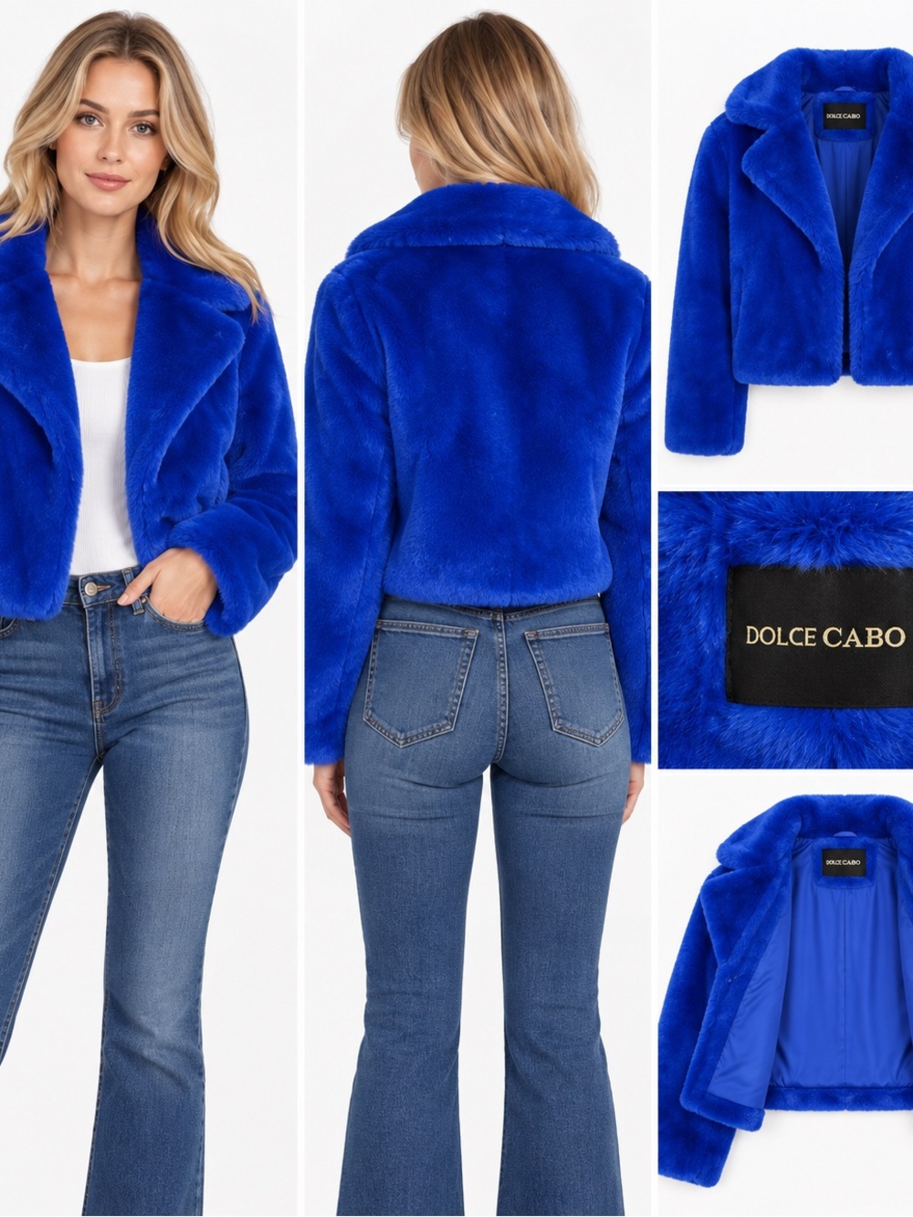 Dolce Cabo Cobalt Blue Faux Fur Cropped Jacket